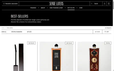 Serge Lutens collection: all best-sellers on desktop, Shopify luxury beauty storefront captured at 1440 x 900