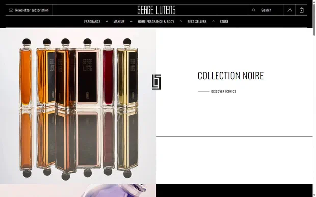 Serge Lutens homepage on desktop, Shopify luxury beauty storefront captured at 1440 x 900