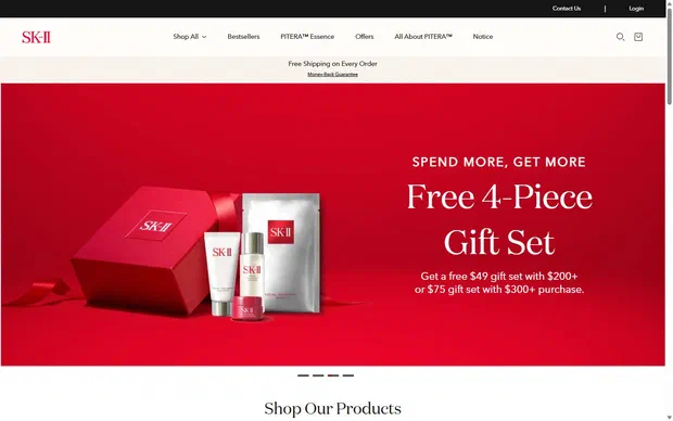 SK-II homepage on desktop, Shopify luxury beauty storefront captured at 1440 x 900