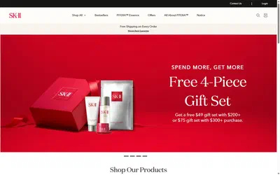 SK-II homepage on desktop, Shopify luxury beauty storefront captured at 1440 x 900