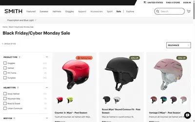 Smith Optics collection: black friday/cyber monday sale on desktop, Shopify luxury eyewear storefront captured at 1440 x 900