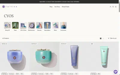 Tatcha collection: cyos on desktop, Shopify luxury beauty storefront captured at 1440 x 900