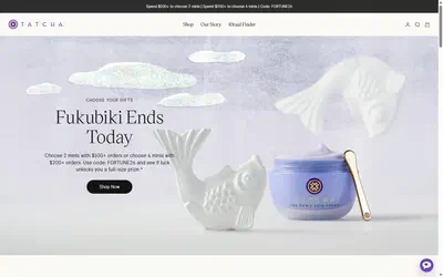 Tatcha homepage on desktop, Shopify luxury beauty storefront captured at 1440 x 900