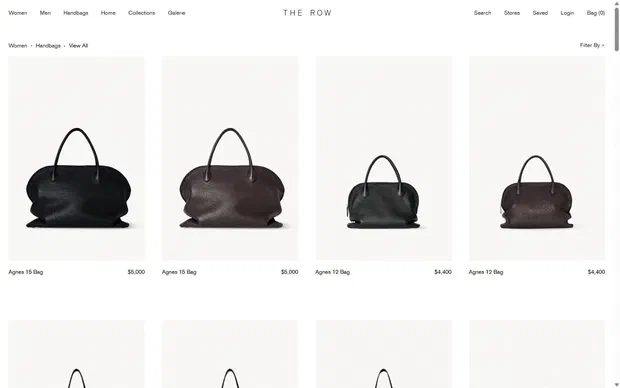 The Row collection: bags - view all on desktop, not disclosed luxury fashion storefront captured at 1440 x 900