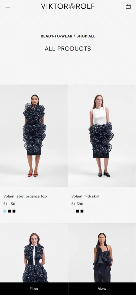 Viktor&Rolf Fragrance collection: all products on mobile, Shopify luxury beauty storefront captured at 390 x 844