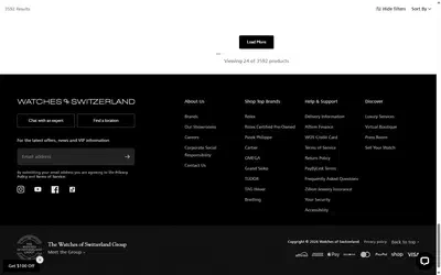 Watches of Switzerland collection: all on desktop, Shopify luxury retail storefront captured at 1440 x 900