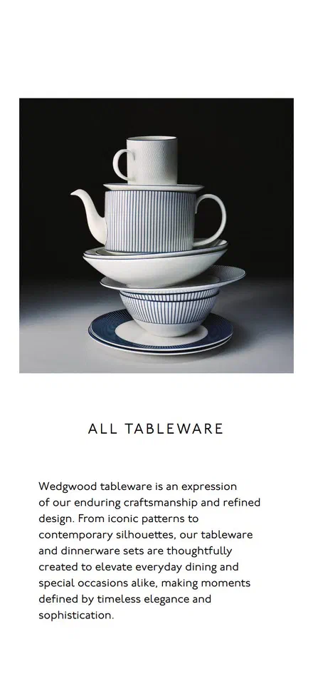 Wedgwood collection: all tableware on mobile, Shopify luxury home and design storefront captured at 390 x 844