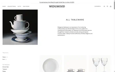 Wedgwood collection: all tableware on desktop, Shopify luxury home and design storefront captured at 1440 x 900