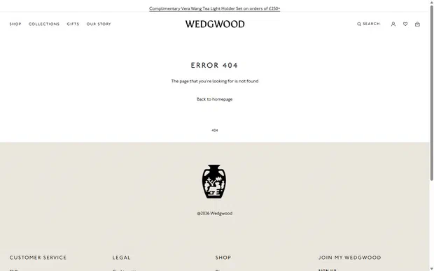 Wedgwood product page on desktop, Shopify luxury home and design storefront captured at 1440 x 900