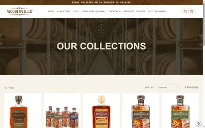 Woodinville Whiskey collection: whiskey on desktop, Shopify luxury drinks storefront captured at 1440 x 900