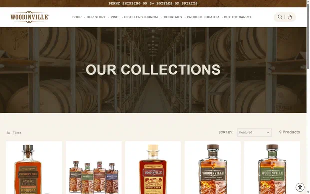 Woodinville Whiskey collection: whiskey on desktop, Shopify luxury drinks storefront captured at 1440 x 900